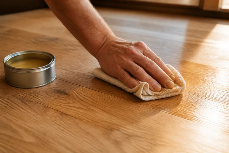 Finishes and care — Dutch oak flooring sample photographed for the guide
